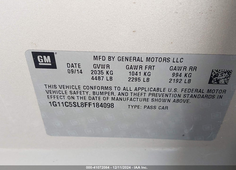 2015 CHEVROLET MALIBU VIN: 1G11C5SL8FF184098