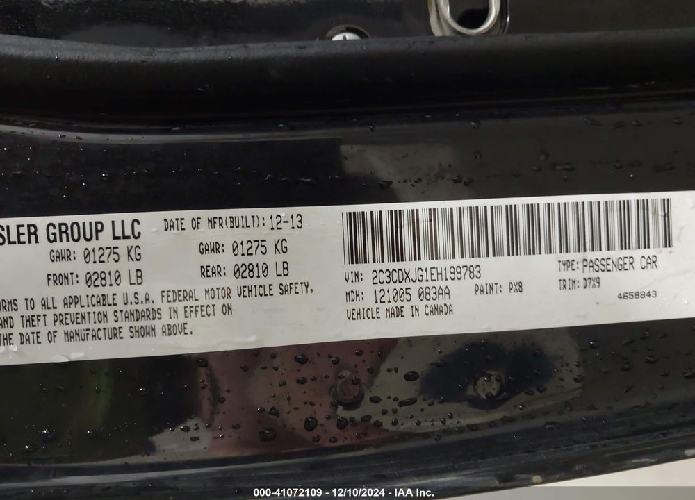 2014 DODGE CHARGER SXT VIN: 2C3CDXJG1EH199783