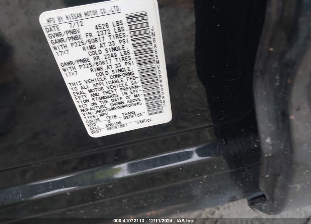 2013 NISSAN ROGUE SV VIN: JN8AS5MV0DW600865