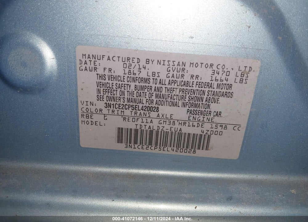 2014 NISSAN VERSA NOTE SV VIN: 3N1CE2CP5EL420028