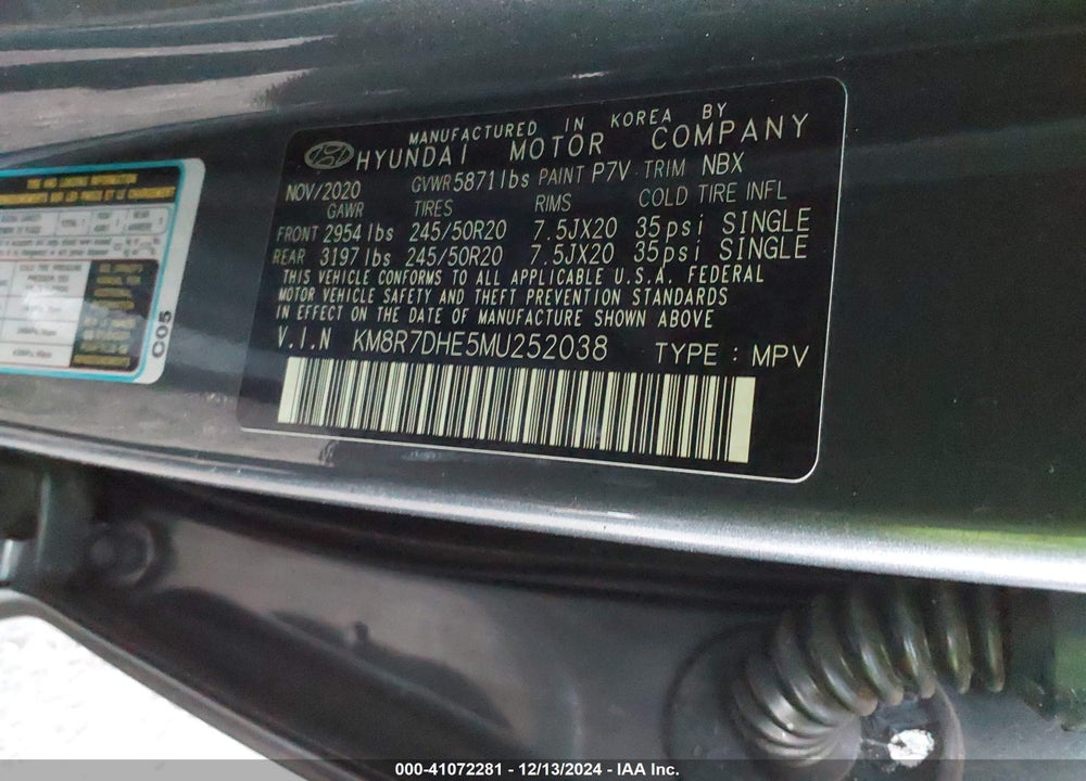 2021 HYUNDAI PALISADE CALLIGRAPHY VIN: KM8R7DHE5MU252038