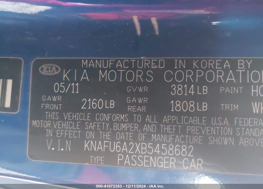 2011 KIA FORTE KOUP EX VIN: KNAFU6A2XB5458682