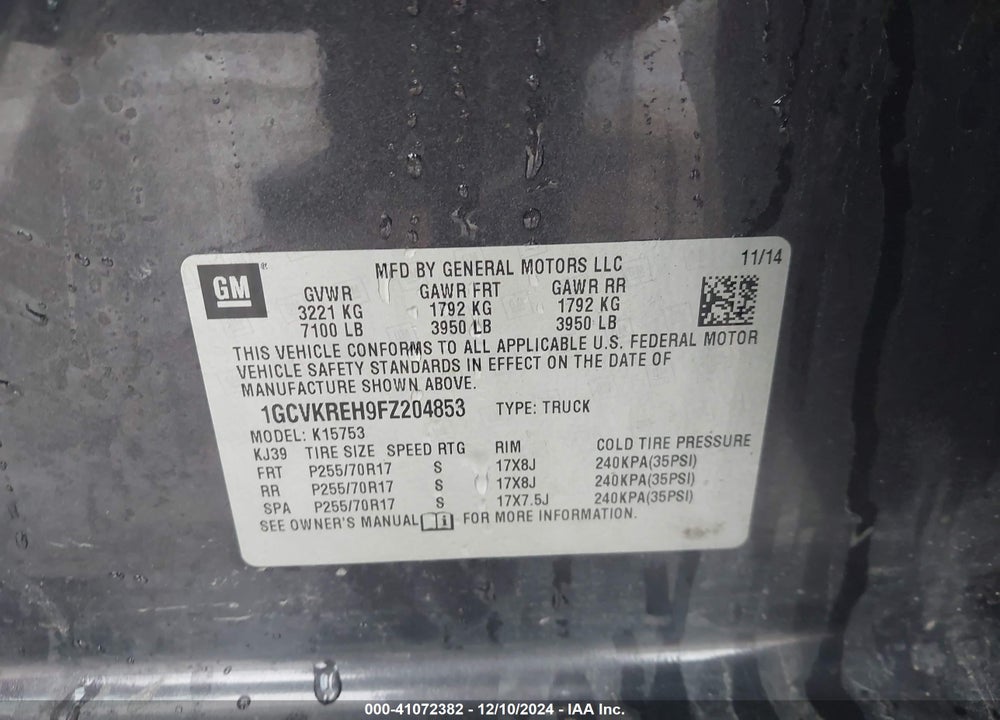 2015 CHEVROLET SILVERADO 1500 1LT VIN: 1GCVKREH9FZ204853