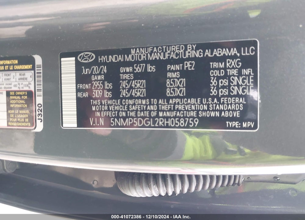 2024 HYUNDAI SANTA FE CALLIGRAPHY VIN: 5NMP5DGL2RH058759