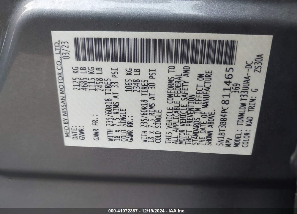 2023 NISSAN ROGUE SV INTELLIGENT AWD VIN: 5N1BT3BB4PC811465