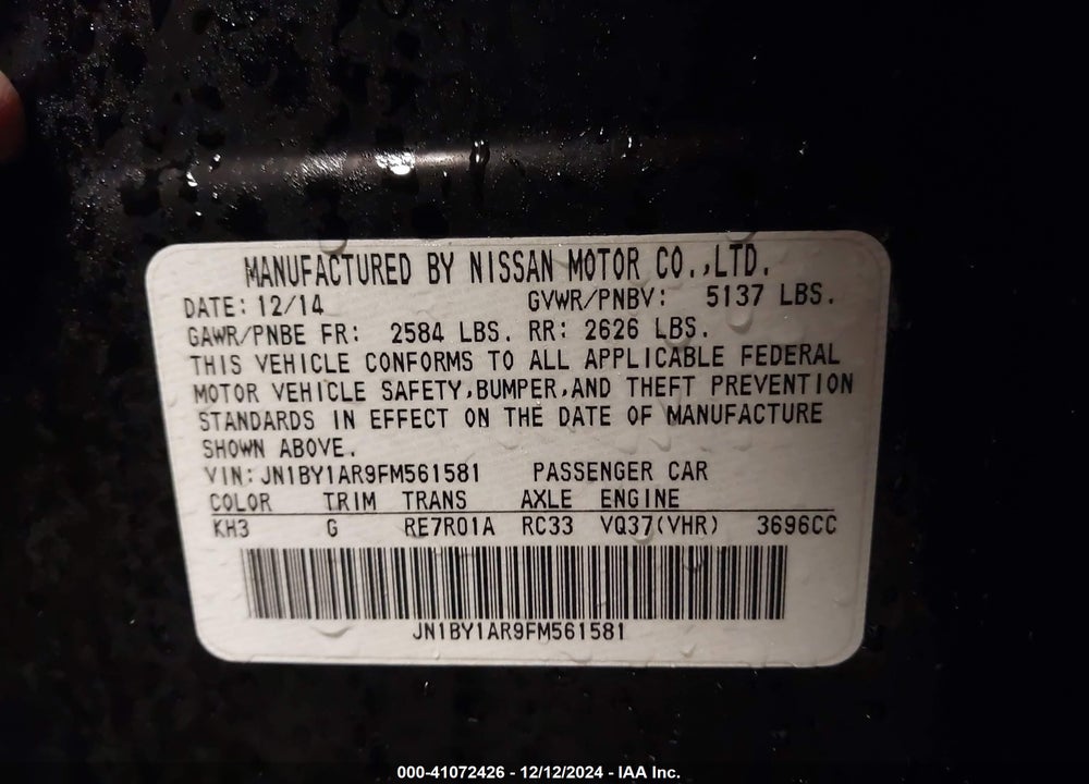 2015 INFINITI Q70 VIN: JN1BY1AR9FM561581