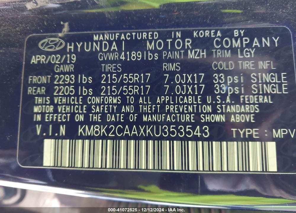 2019 HYUNDAI KONA SEL VIN: KM8K2CAAXKU353543