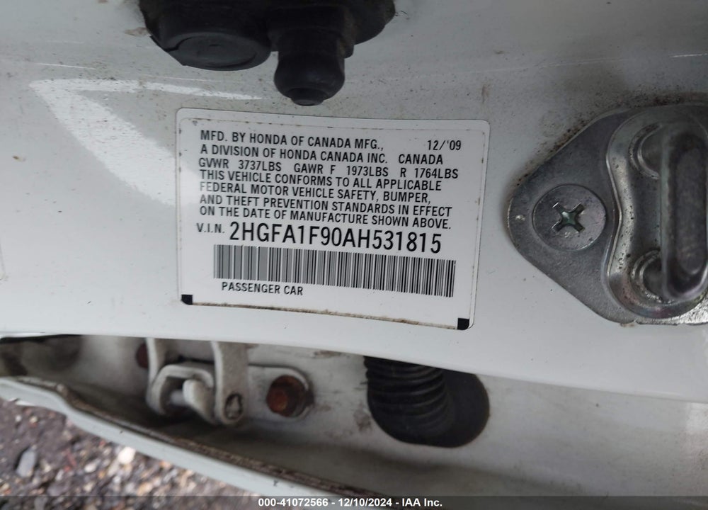 2010 HONDA CIVIC EX-L VIN: 2HGFA1F90AH531815