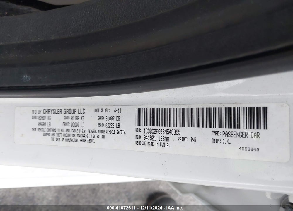 2011 CHRYSLER 200 LIMITED VIN: 1C3BC2FG0BN548395