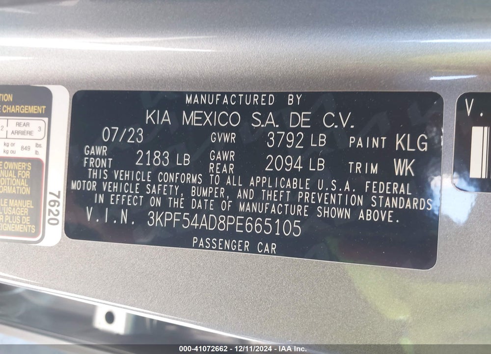 2023 KIA FORTE GT LINE VIN: 3KPF54AD8PE665105