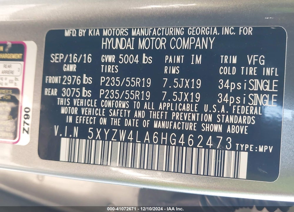 2017 HYUNDAI SANTA FE SPORT 2.0T ULTIMATE VIN: 5XYZW4LA6HG462473