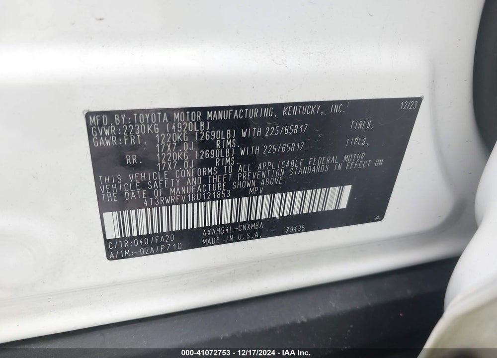 2024 TOYOTA RAV4 HYBRID XLE VIN: 4T3RWRFV1RU121853