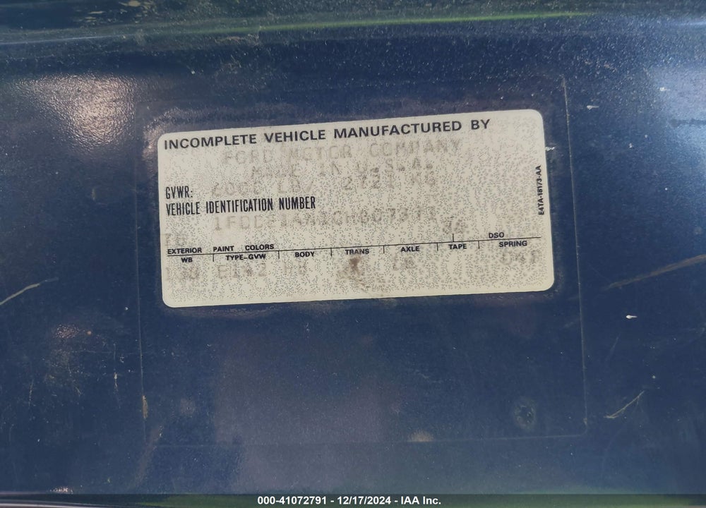 1986 FORD ECONOLINE E150 VAN VIN: 1FDDE14N1GHB07371