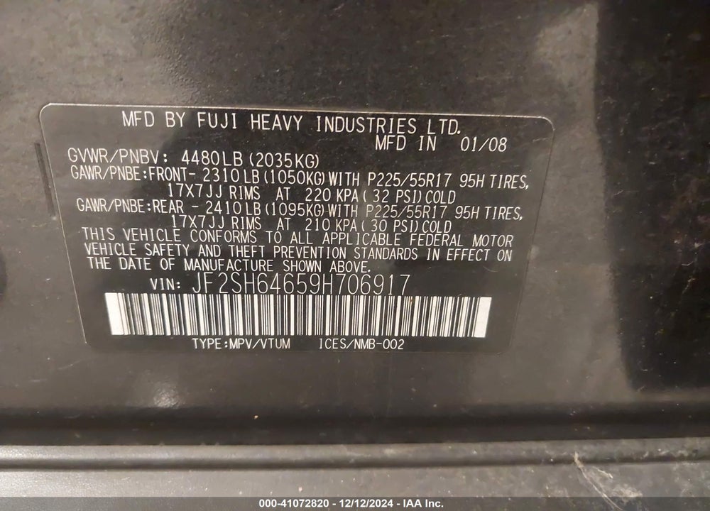 2009 SUBARU FORESTER 2.5X L.L. BEAN EDITION VIN: JF2SH64659H706917