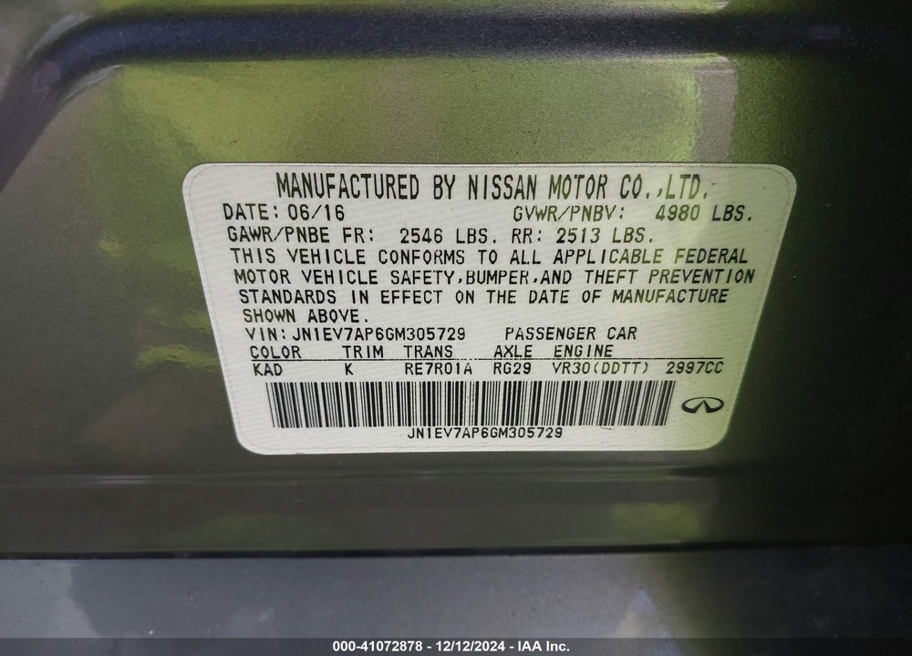 2016 INFINITI Q50 3.0T PREMIUM VIN: JN1EV7AP6GM305729