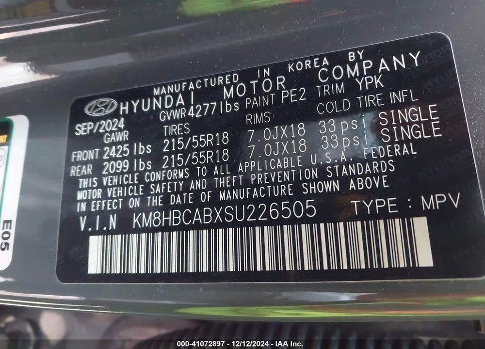 2025 HYUNDAI KONA SEL VIN: KM8HBCABXSU226505