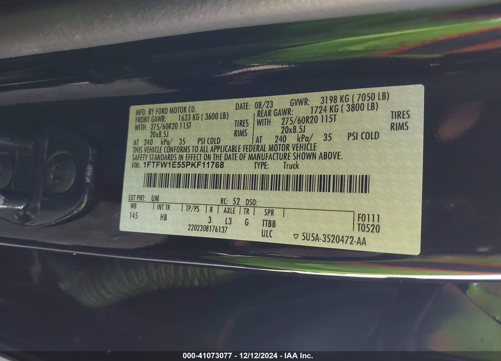 2023 FORD F-150 VIN: 1FTFW1E55PKF11768