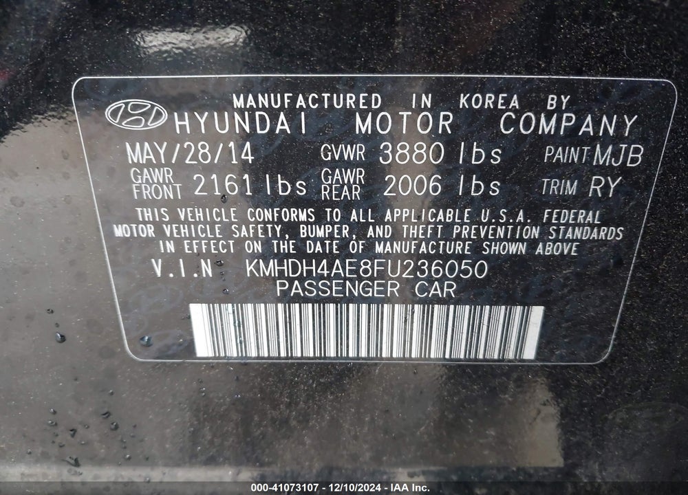 2015 HYUNDAI ELANTRA SE VIN: KMHDH4AE8FU236050