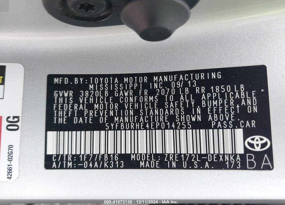 2014 TOYOTA COROLLA LE PLUS VIN: 5YFBURHE4EP014255