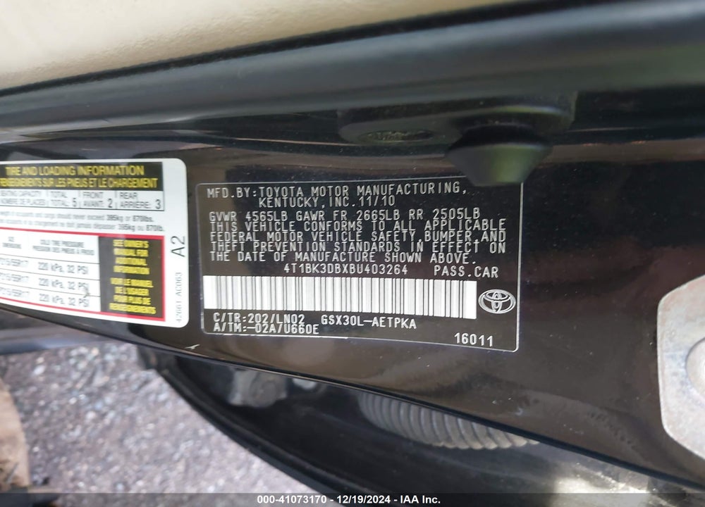 2011 TOYOTA AVALON LIMITED VIN: 4T1BK3DBXBU403264