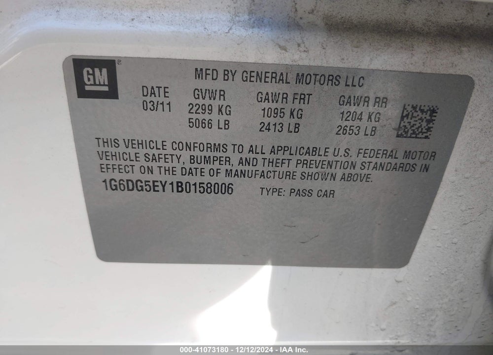2011 CADILLAC CTS LUXURY VIN: 1G6DG5EY1B0158006