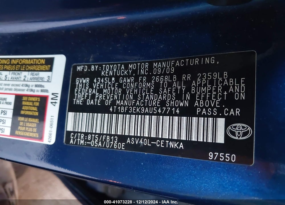 2010 TOYOTA CAMRY LE VIN: 4T1BF3EK9AU547714