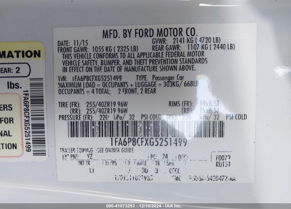2016 FORD MUSTANG VIN: 1FA6P8CFXG5251499