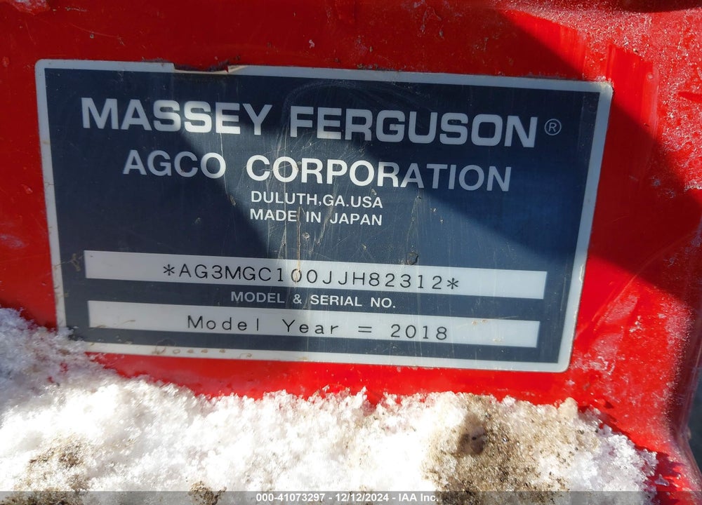 2018 MASSEY FERGUSON 1710 VIN: AG3MGC100JJH82312