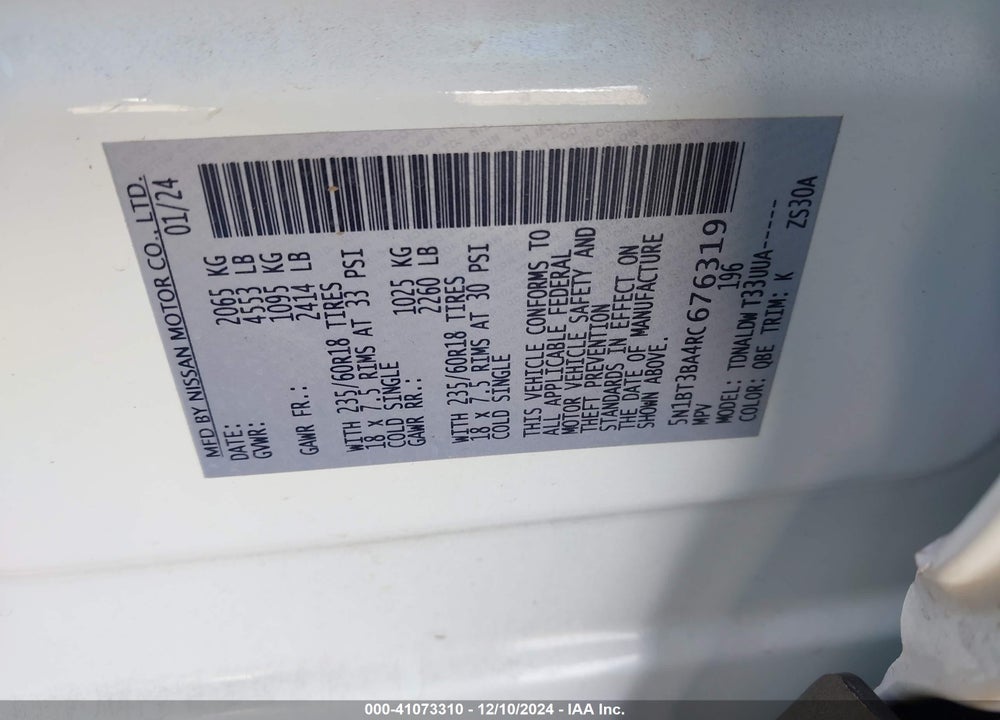 2024 NISSAN ROGUE SV FWD VIN: 5N1BT3BA4RC676319
