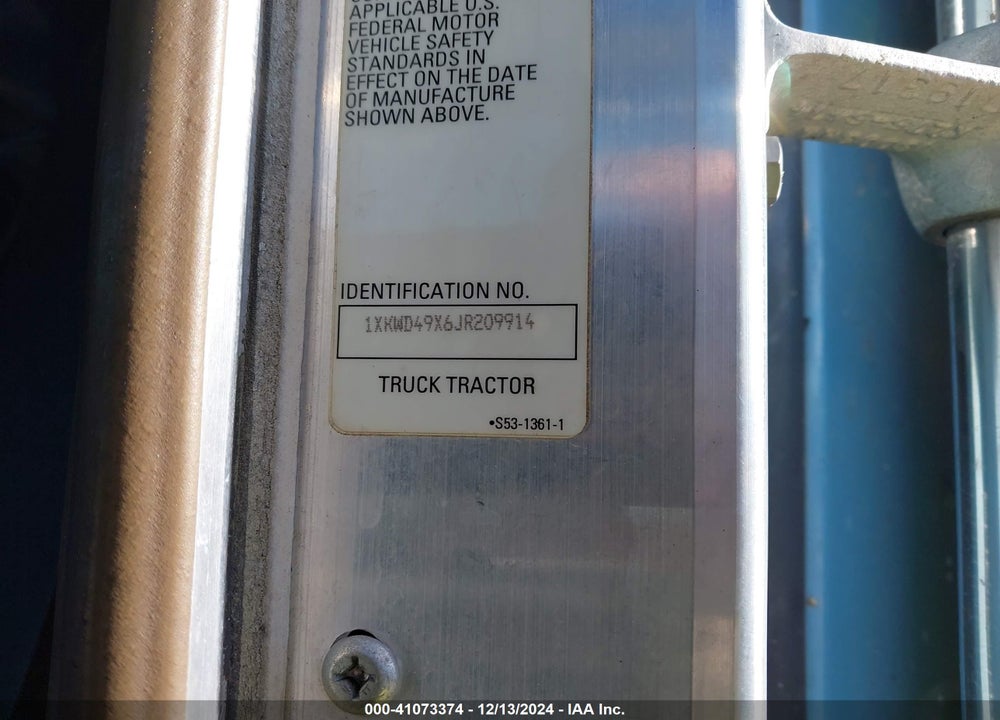 2018 KENWORTH W900 VIN: 1XKWD49X6JR209914
