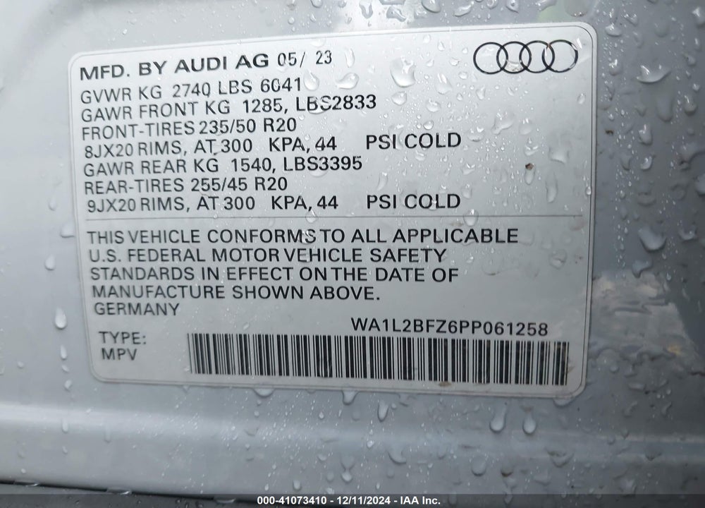 2023 AUDI Q4 E-TRON PREMIUM PLUS 50 QUATTRO VIN: WA1L2BFZ6PP061258