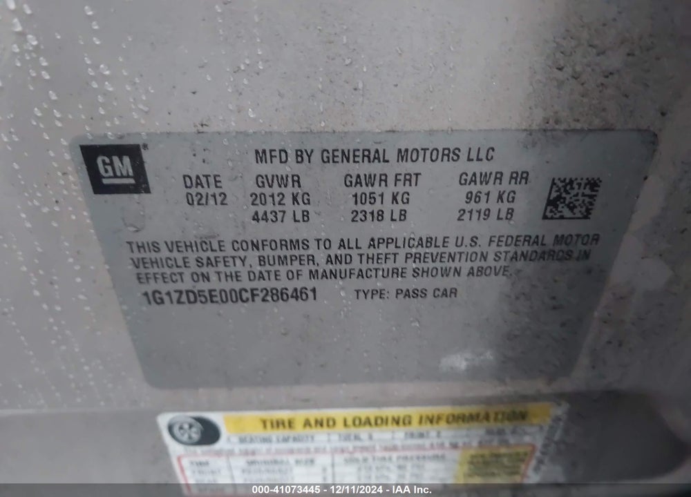2012 CHEVROLET MALIBU 2LT VIN: 1G1ZD5E00CF286461