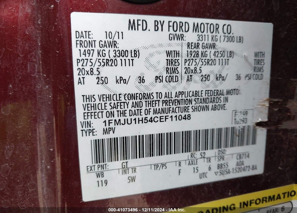 2012 FORD EXPEDITION KING RANCH VIN: 1FMJU1H54CEF11048