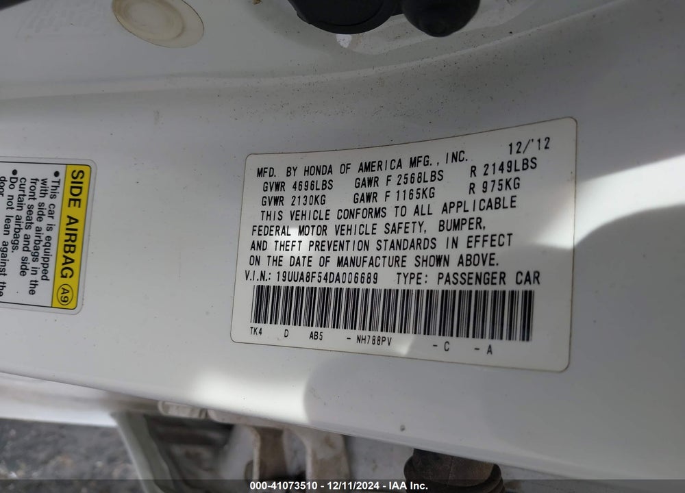 2013 ACURA TL 3.5 VIN: 19UUA8F54DA006689