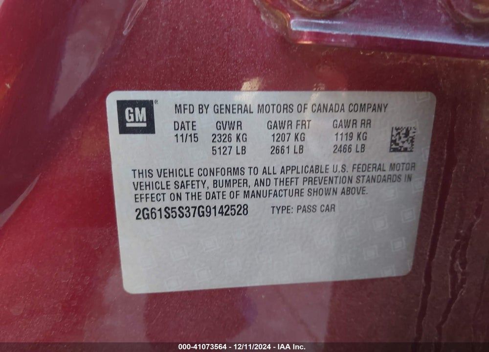 2016 CADILLAC XTS VIN: 2G61S5S37G9142528