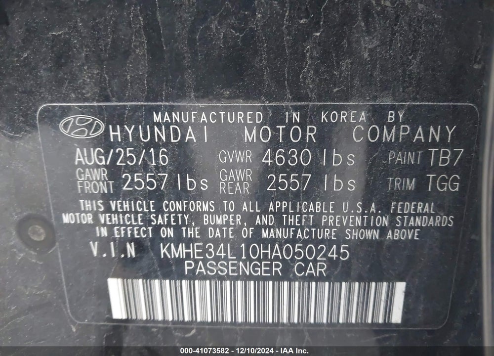 2017 HYUNDAI SONATA HYBRID LIMITED VIN: KMHE34L10HA050245