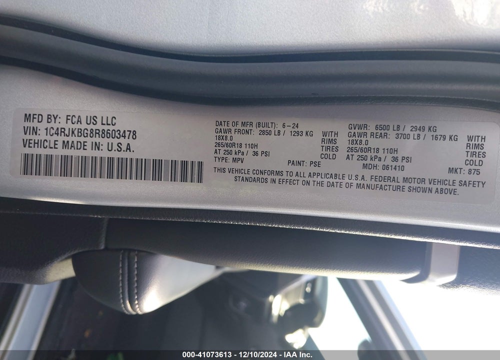 2024 JEEP GRAND CHEROKEE L LIMITED 4X4 VIN: 1C4RJKBG8R8603478