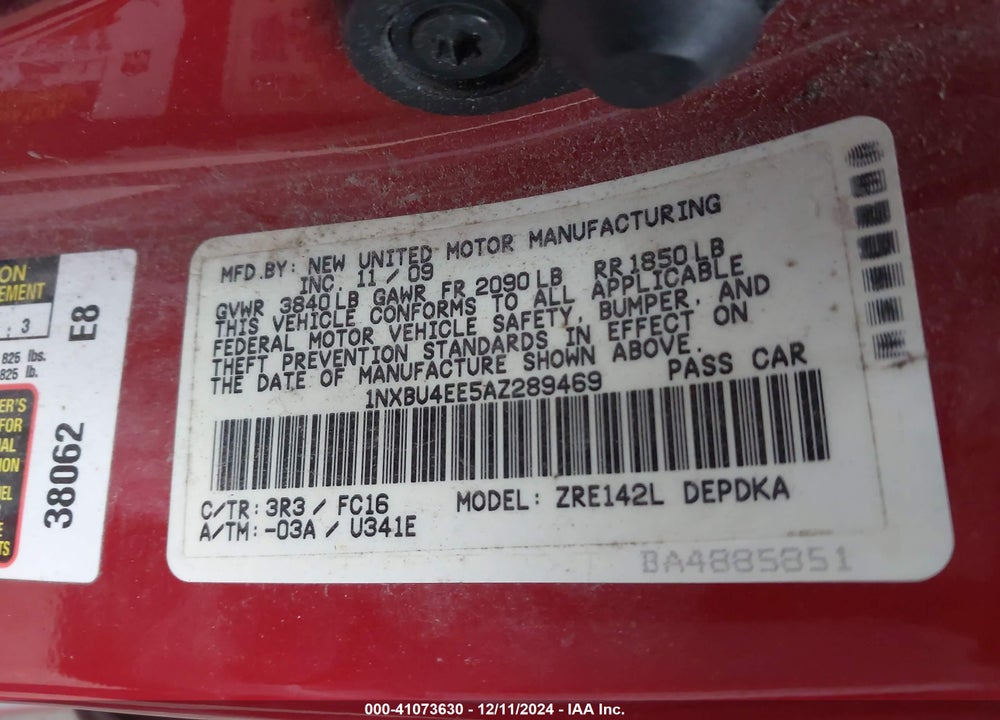 2010 TOYOTA COROLLA LE VIN: 1NXBU4EE5AZ289469