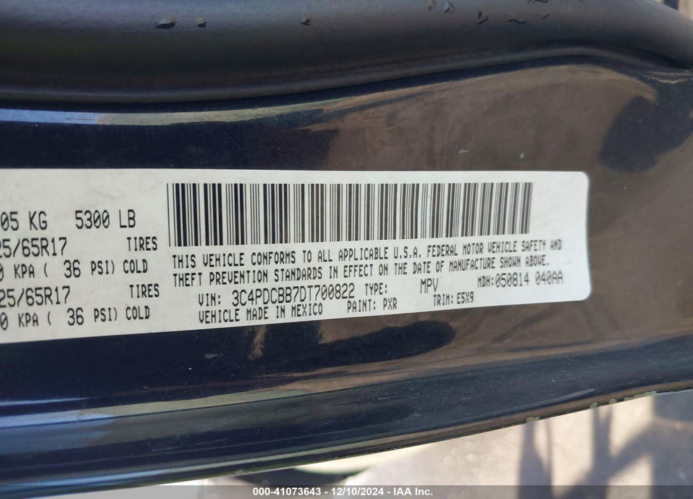 2013 DODGE JOURNEY SXT VIN: 3C4PDCBB7DT700822