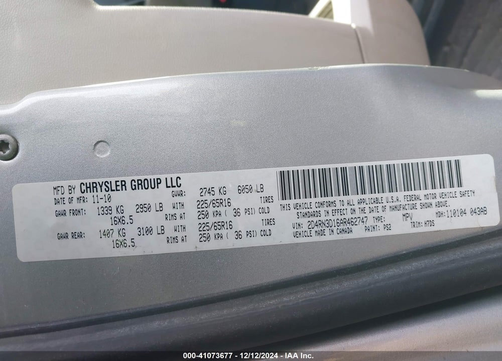 2010 DODGE GRAND CARAVAN HERO VIN: 2D4RN3D16AR462747