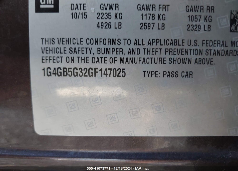 2016 BUICK LACROSSE LEATHER VIN: 1G4GB5G32GF147025