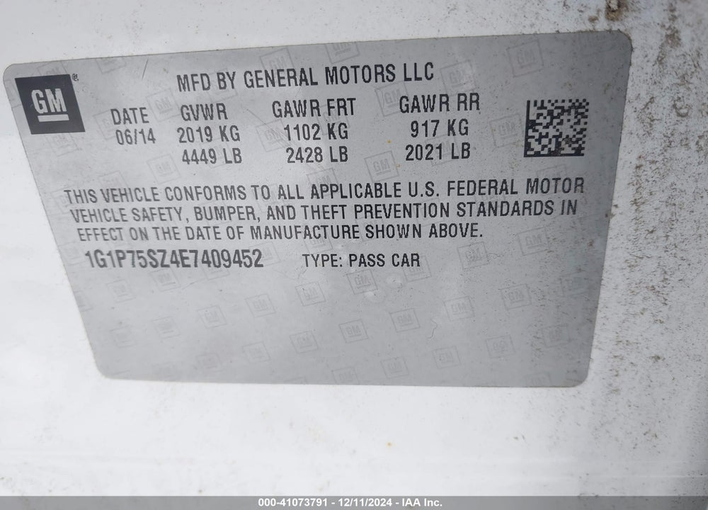 2014 CHEVROLET CRUZE DIESEL VIN: 1G1P75SZ4E7409452