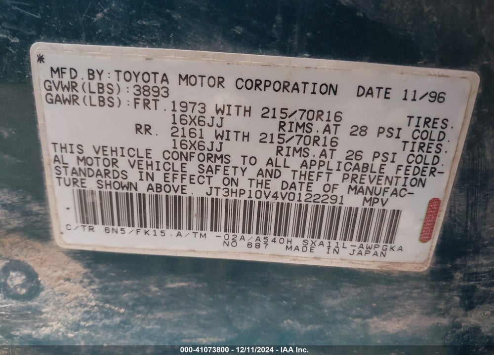 1997 TOYOTA RAV4 VIN: JT3HP10V4V0122291