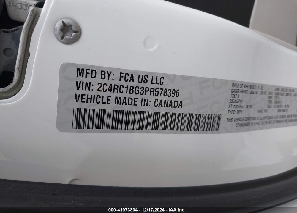 2023 CHRYSLER PACIFICA TOURING L VIN: 2C4RC1BG3PR578396