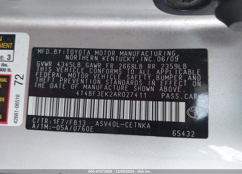 2010 TOYOTA CAMRY LE VIN: 4T4BF3EK2AR027411