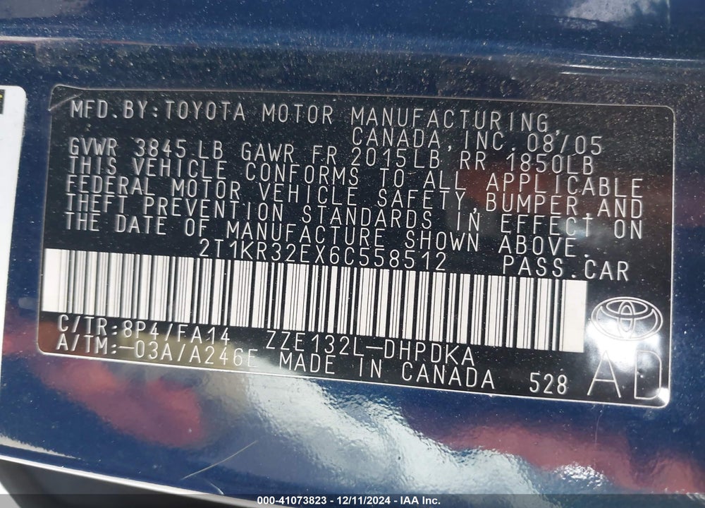 2006 TOYOTA MATRIX VIN: 2T1KR32EX6C558512