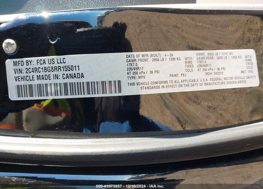 2024 CHRYSLER PACIFICA TOURING L VIN: 2C4RC1BG8RR155011