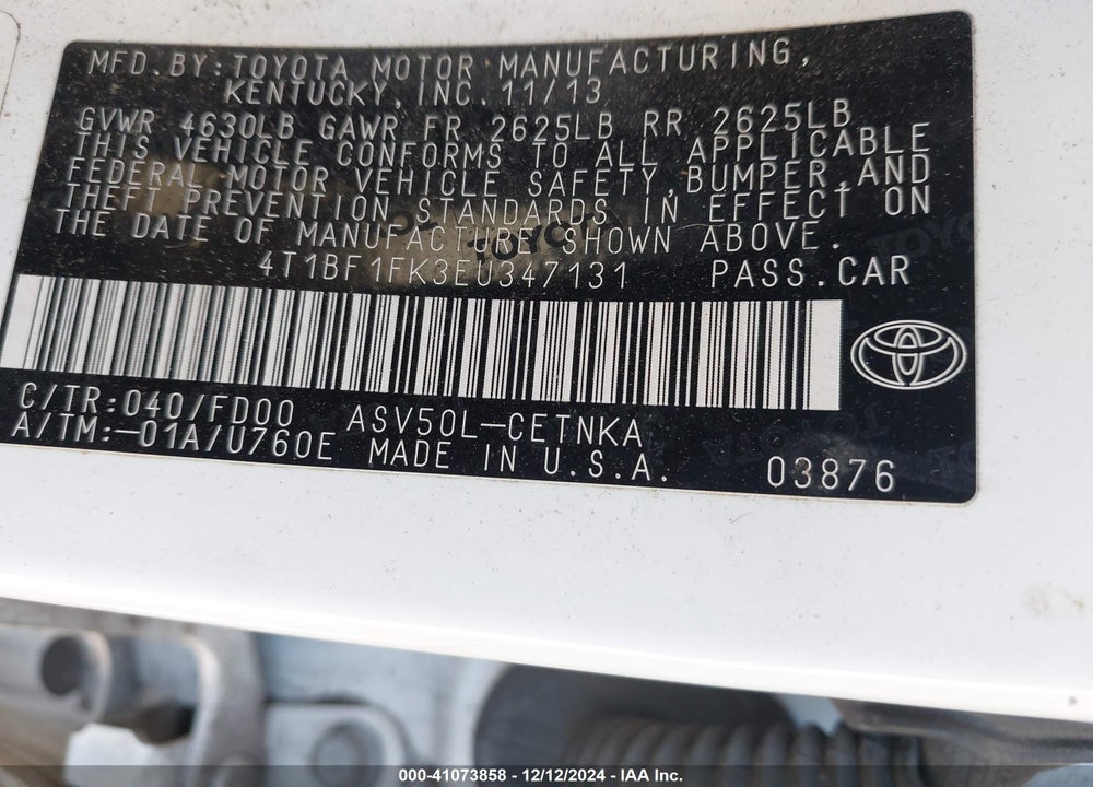 2014 TOYOTA CAMRY LE VIN: 4T1BF1FK3EU347131