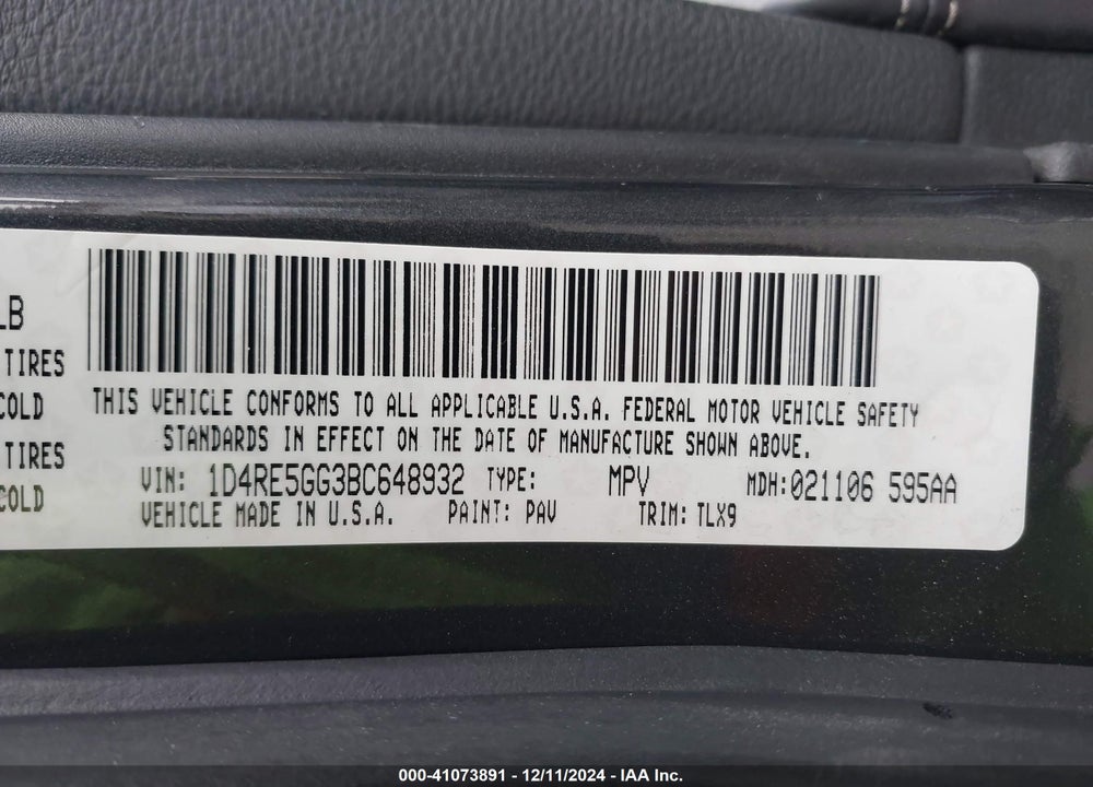 2011 DODGE DURANGO CITADEL VIN: 1D4RE5GG3BC648932