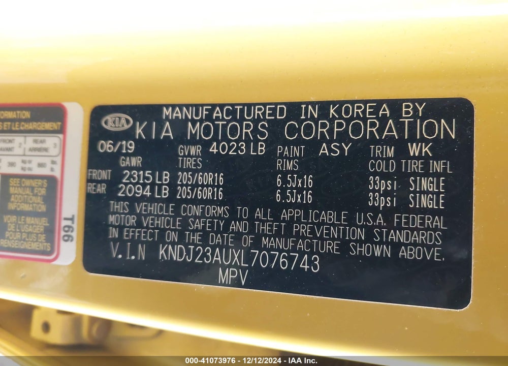 2020 KIA SOUL VIN: KNDJ23AUXL7076743